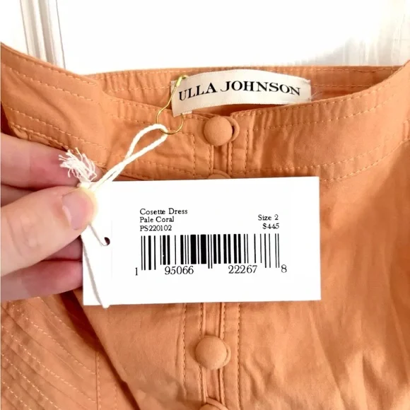 NWT Ulla Johnson Cosette Pleated Poplin Midi Dress w/Pockets Pale Peach Size 2 - Picture 11 of 13
